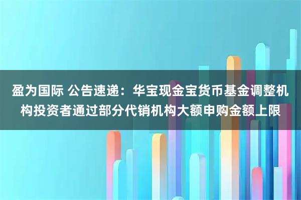 盈为国际 公告速递：华宝现金宝货币基金调整机构投资者通过部分代销机构大额申购金额上限